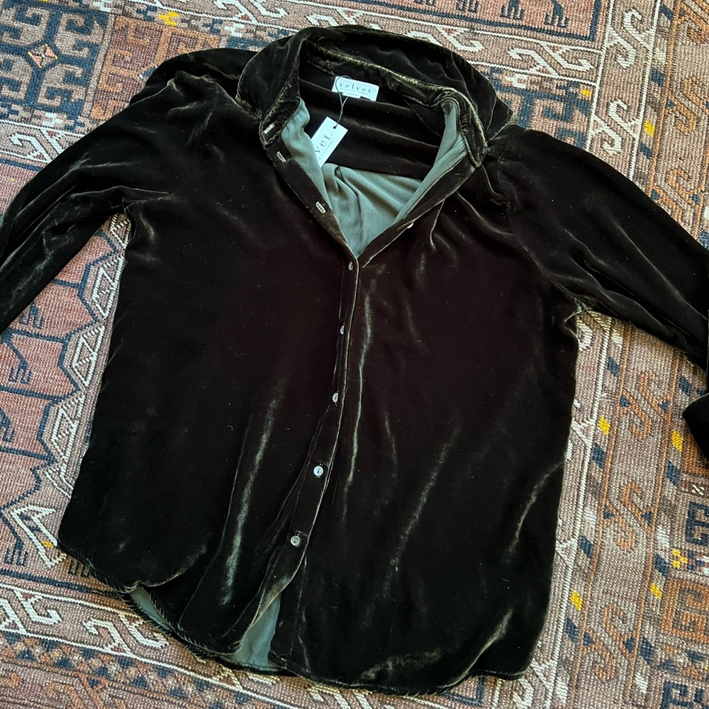 NWT. Velvet-tees. Velvet blouse in dark green. Size large.